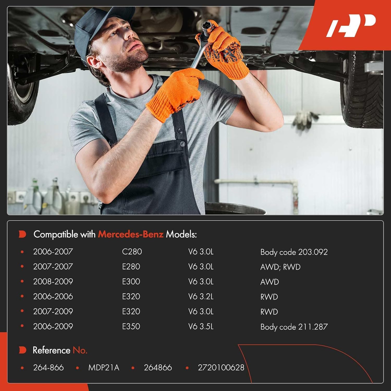 A-Premium Lower Engine Oil Pan Sump with Drain Plug Compatible with Mercedes-Benz C280 2006-2007, E280 2007-2007, E300 2008-2009, E320 E350 2006-2009, 3.0L 3.2L, Replaces 2720100628