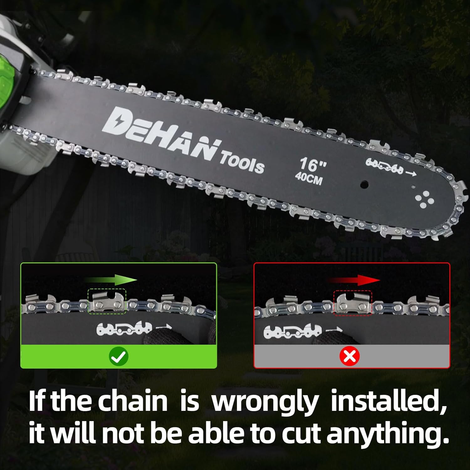 16 Inch Brushless Electric Chainsaw with 2 x 4.0Ah 21V Battery, Tool-Free Chain Tensioning, Instant Chain Brake & Transparent Oil Tank – Tools for Tree Trimming & Wood Cutting