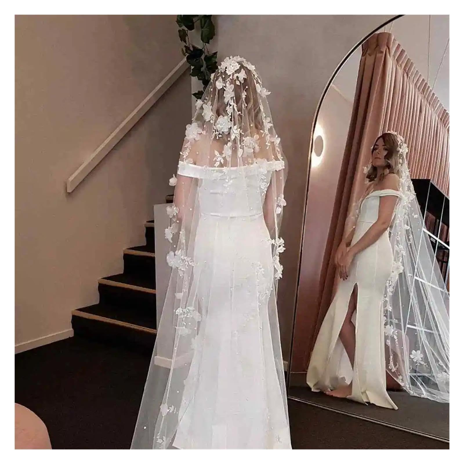 Velo da sposa con applicazioni Fiori 3D Perle Veli