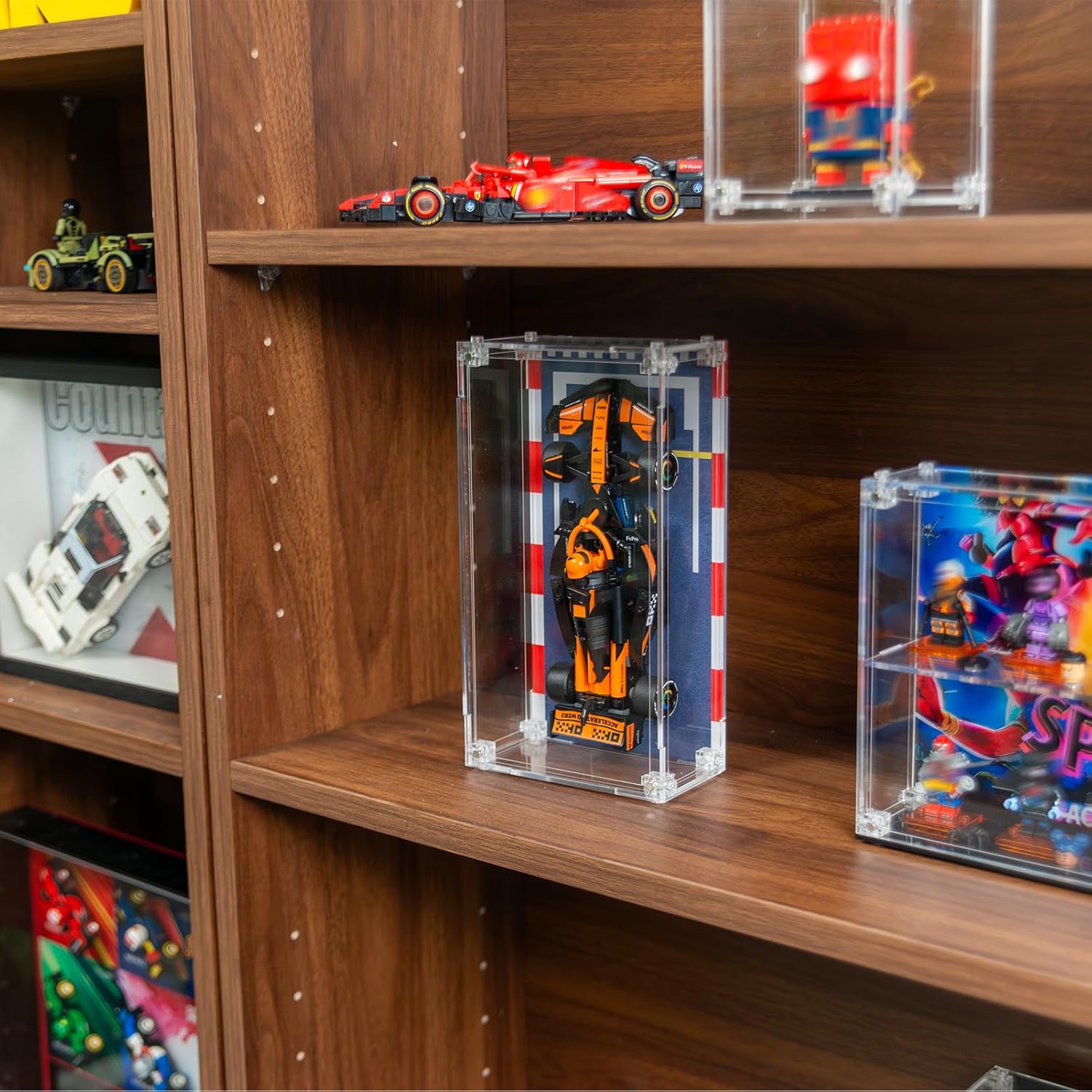 Acrylic Display Case Compatible with Lego Speed Champions F1 Team Race Car Toy, Dust-Proof Display Box Compatible with Lego 77242-77251,Size:8.66×4.33×3.15 in(NOT Included The Model)