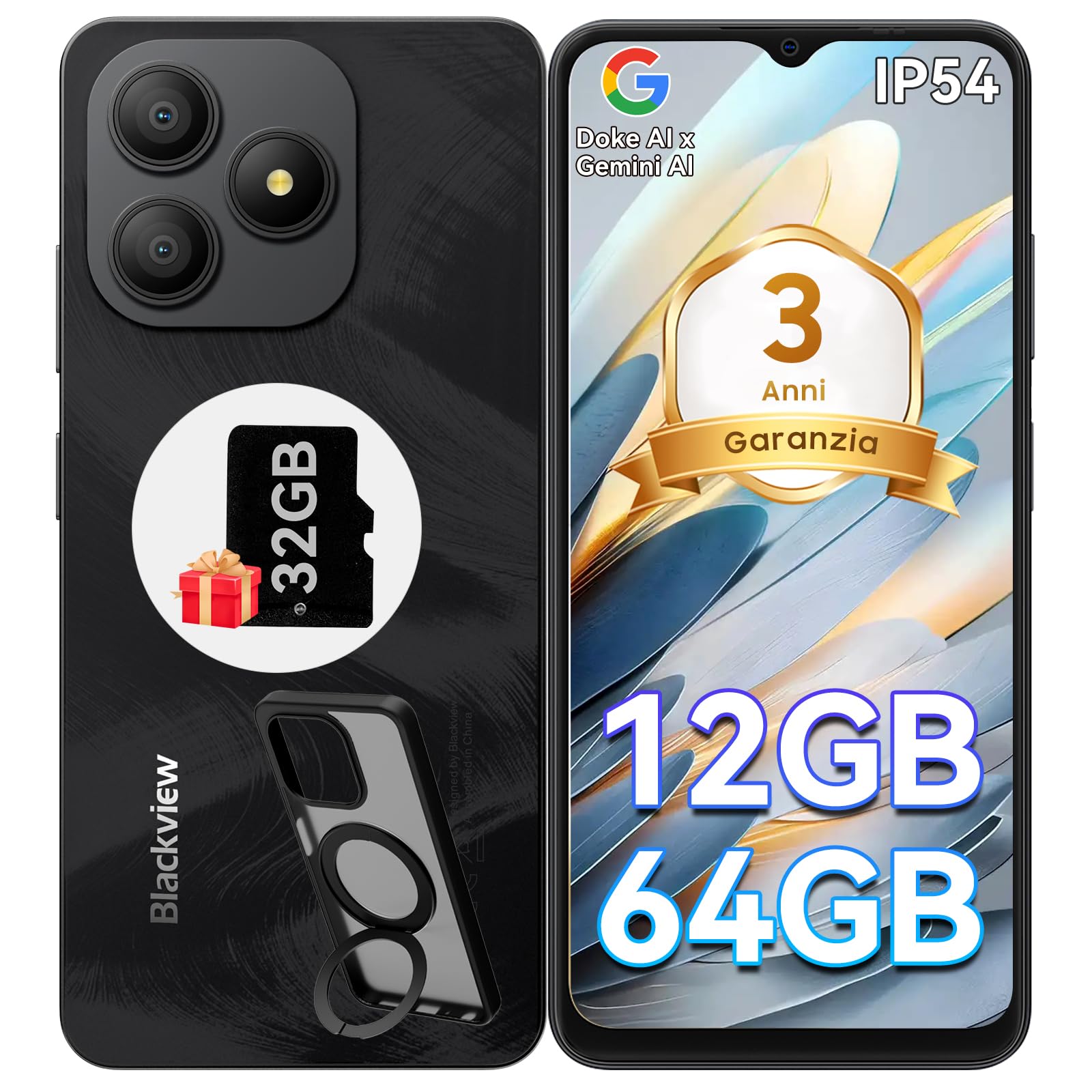 Blackview Wave 9C Smartphone Android 15 con Cover Girevole a 360°, Telefono Cellulare IP54 6.56'' HD+, 12GB+64GB Telefoni, Cellulari 5000mAh, 13+8MP, Dual 4G SIM, OTG, GPS, 3.5mm Jack