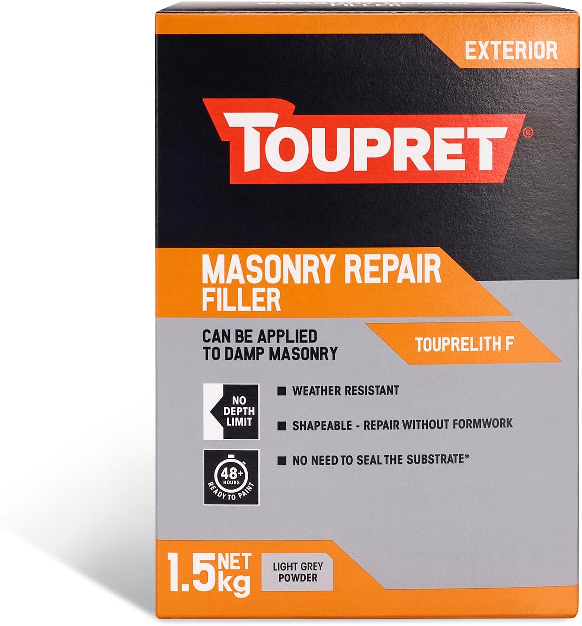 Toupret Masonry Repair Filler - Weather-Resistant Powder Filler for Exterior & Damp Masonry - No Shrink, Shapeable Deep Fills - Paint-Ready in 48‑72 hours - Cement-Based Repair Powder - 1.5kg