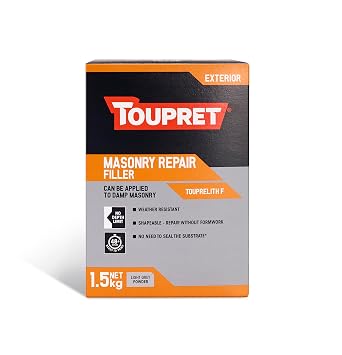 Toupret Masonry Repair Filler - Weather-Resistant Powder Filler for Exterior & Damp Masonry - No Shrink, Shapeable Deep Fills - Paint-Ready in 48 72 hours - Cement-Based Repair Powder - 1.5kg