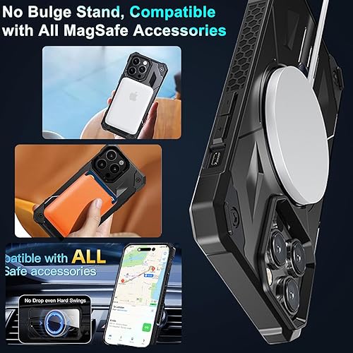 Miniatura 3 de WATEFULL Funda MagSafe plegable compatible con iPhone 15 Pro Max, anillo magnético de soporte, a prueba de golpes militares, funda protectora