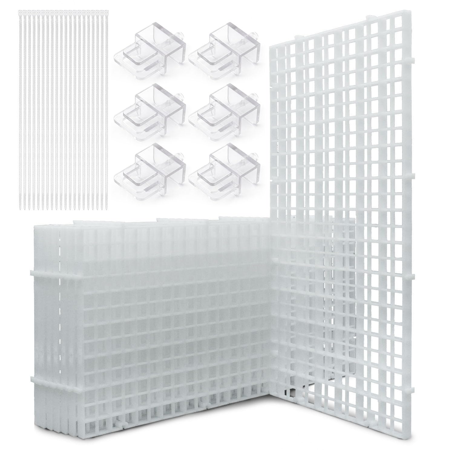 LINLAN Fish Tank Anti-Jump Set, Aquarium Lid, 8 Pieces 5.9x11.8in/15x30cm Plastic Grid with 6 Brackets and 20 Cable Ties