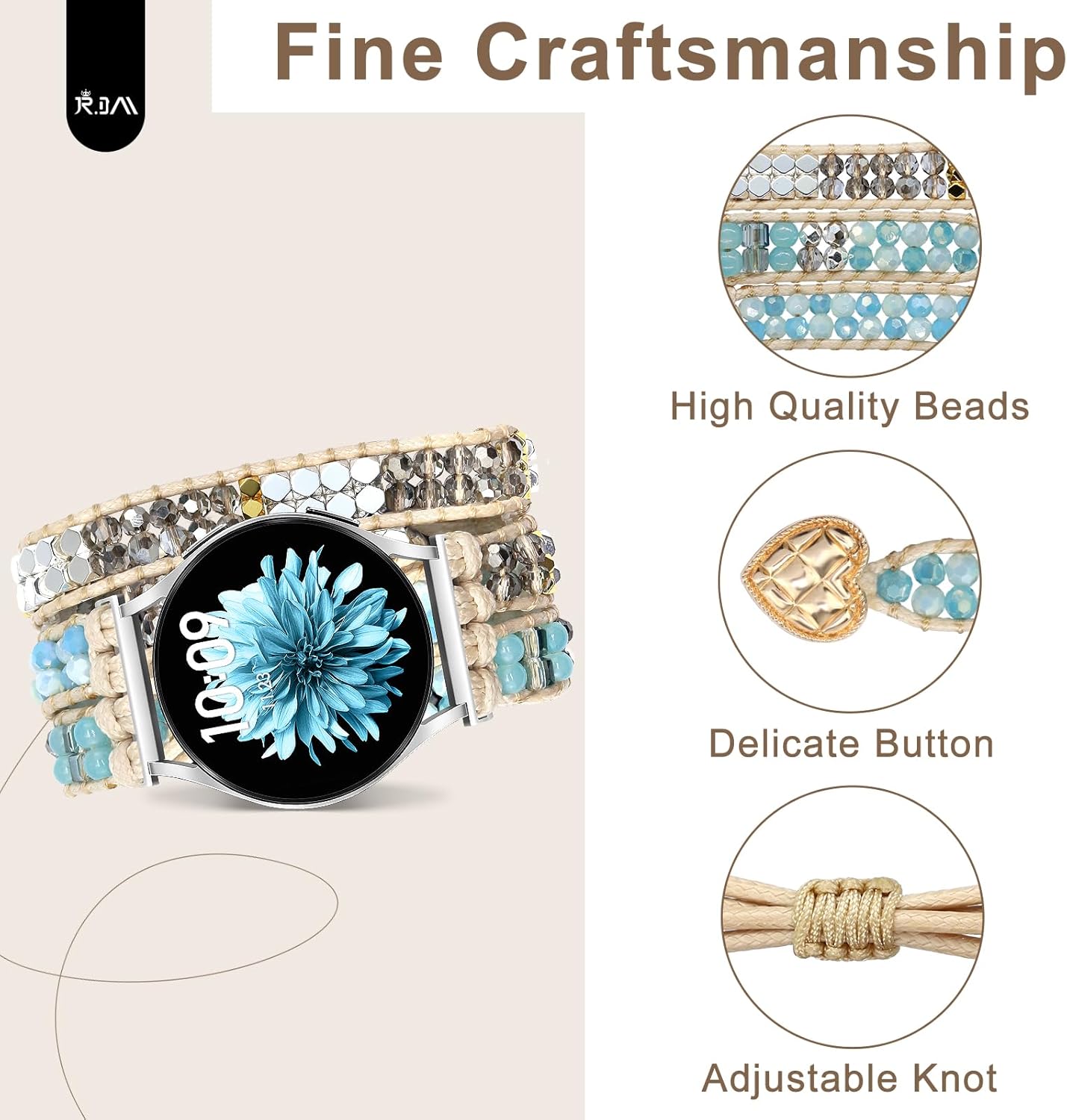 JR.DM Boho Beaded Handmade Braided Bracelet Band Women 20mm Compatible with Samsung Galaxy Watch 7/6/5/4/Active 2/4 Classic/6 Classic/5 Pro/FE 40mm 42mm 43mm 44mm 45mm 46mm 47mm - Image 5