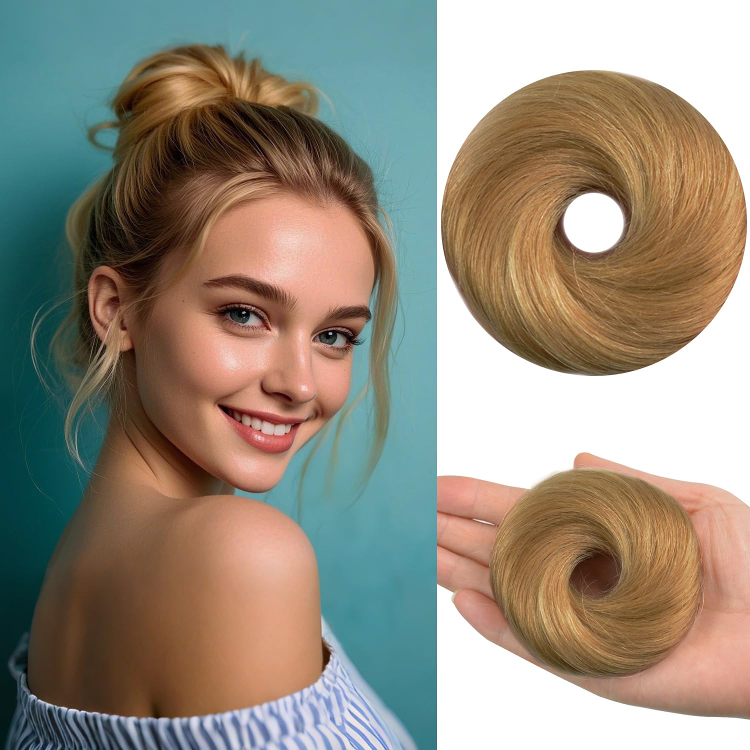 Human Hair Bun Messy Bun Hair Piece 100% Real Human Hair Natural Wavy Scrunchies Hair Bun Hairpiece with Elastic Rubber Band for Women Bun Extensions