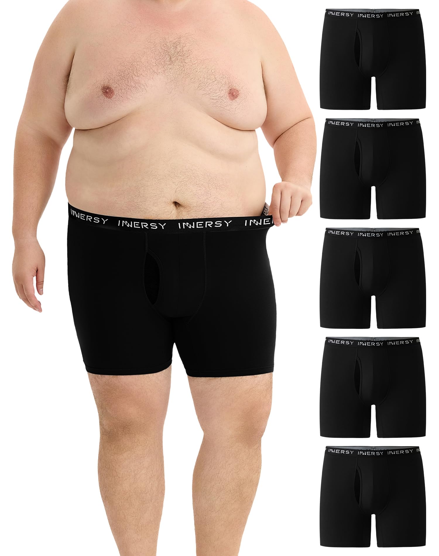 INNERSY Mens Big and Tall Boxer Briefs Cotton Stretch Moisture Wicking Underwear 5-Pack