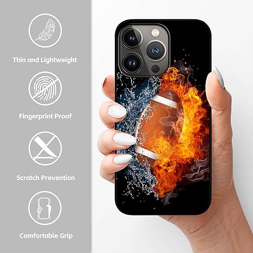 Miniatura 4 de Funda diseñada para iPhone 15 Pro, diseño de fútbol americano en agua de fuego para hombres, mujeres, niños y niñas, TPU suave, cuerpo completo, a
