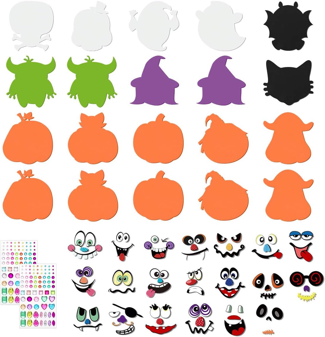 202PCS Halloween Pumpkin Foam Craft Kits with 20 Sets DIY Self-Adhesive Halloween Expressions Stickers for Kids Halloween Party Favors