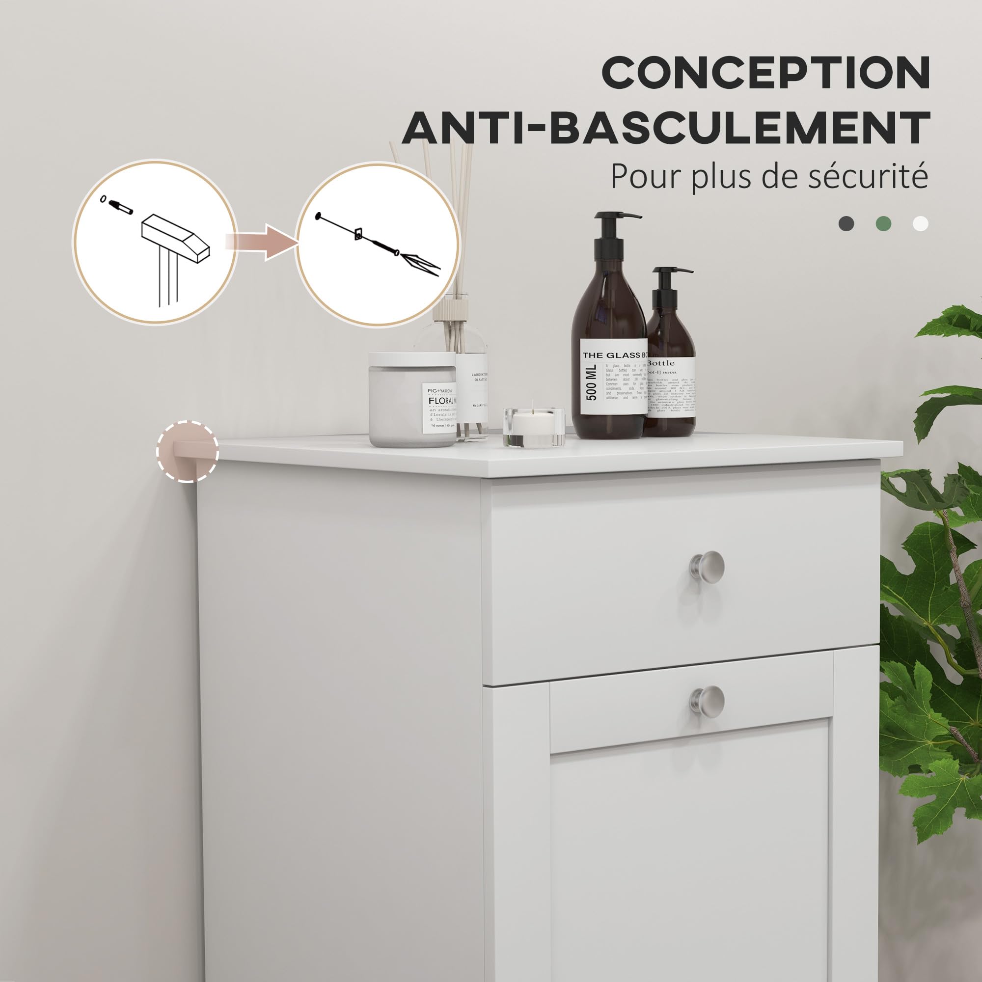 HOMCOM Meuble de Salle de Bain, avec tiroir 40L x 38l x 90,5H cm Blanc