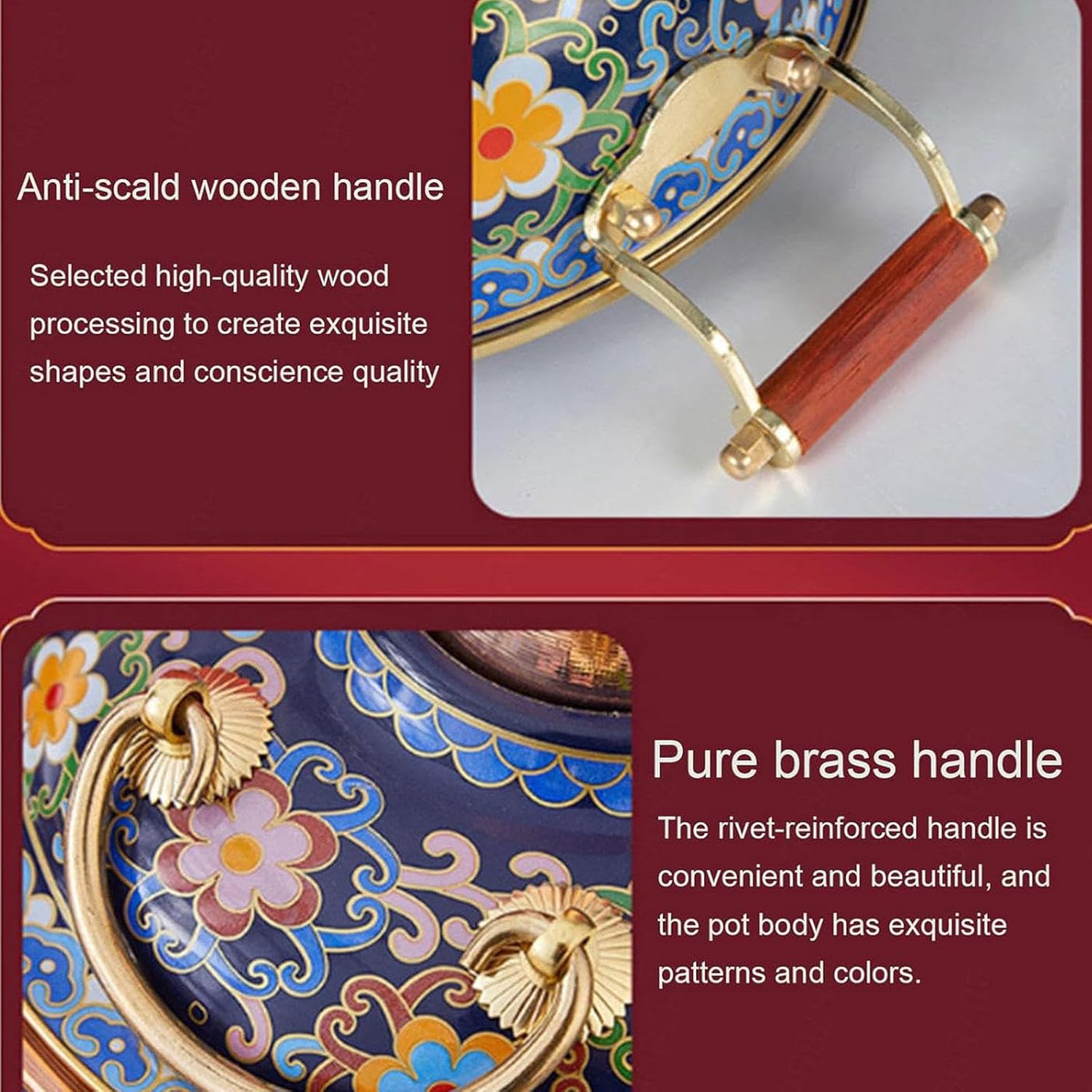 Old Hot Pot,Chinese Copper Hot Pot, Chinese Old Traditional Chafing Dishes Cloisonne Copper Hot Pot Single Person Small Hot Pot for Kitchen Catering Parties Hotels Dining,(E)