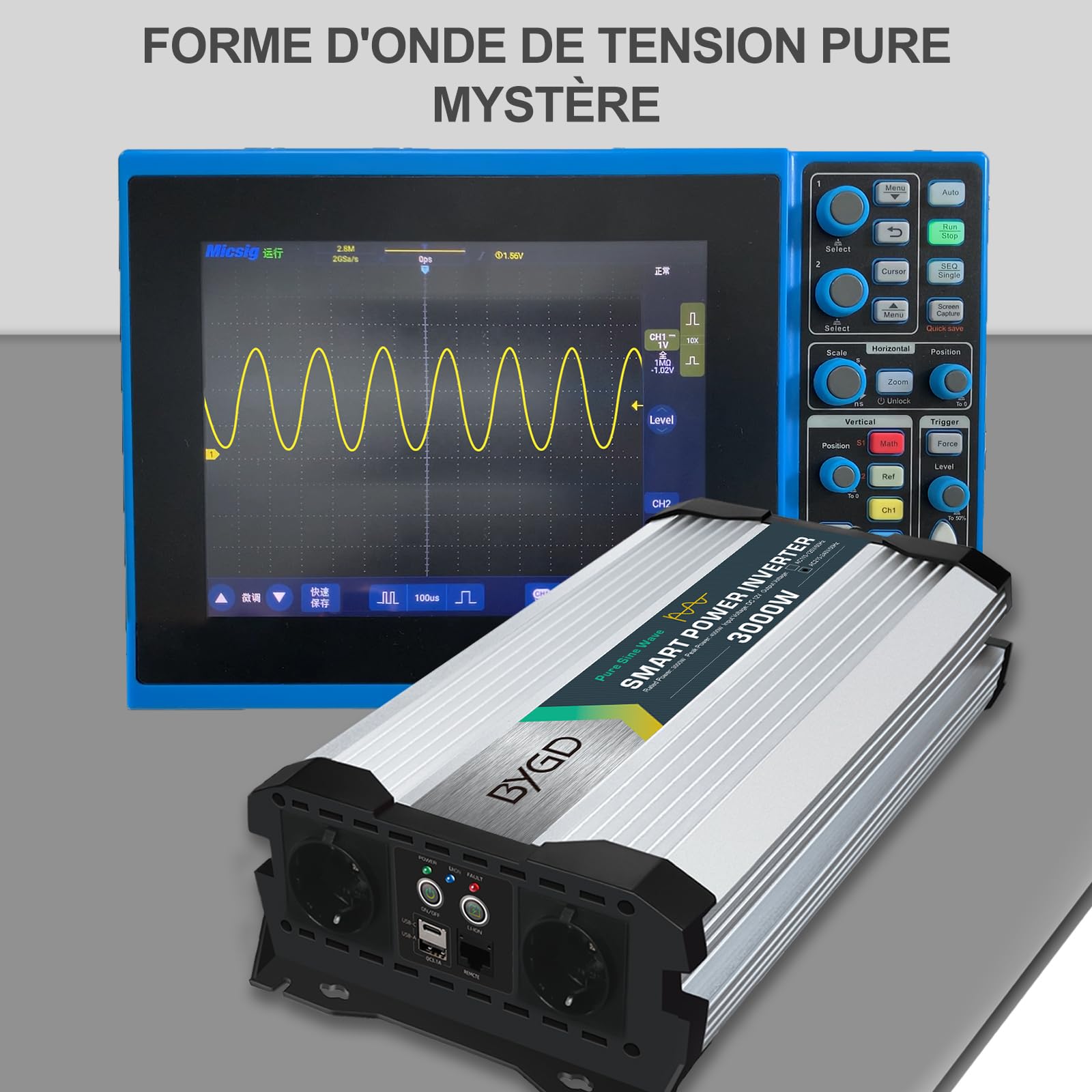 Convertisseur Pur Sinus 1500W/3000W 12V à 220V - Onduleur Avec écran LCD, Télécommande Sans Fil 10m, 1 Prise EU