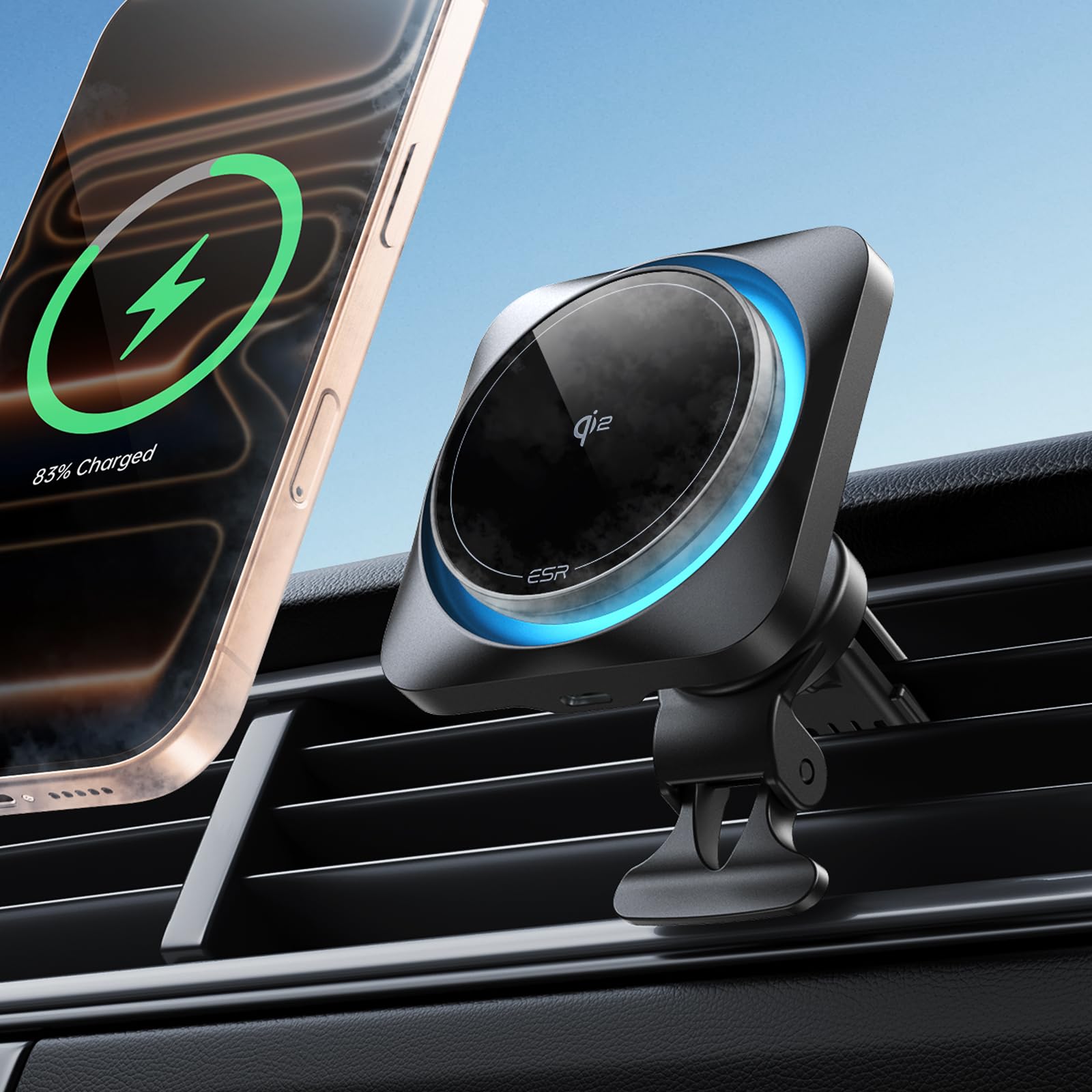ESR Qi2 15W MagSafe Caricatore Wireless Auto con CryoBoost, Raffreddamento del Telefono, Supporto Auto Magnetico per Bocchette Dell'Aria/Cruscotto per iPhone 17/16/15/14, Google Pixel 10, S25, Nero