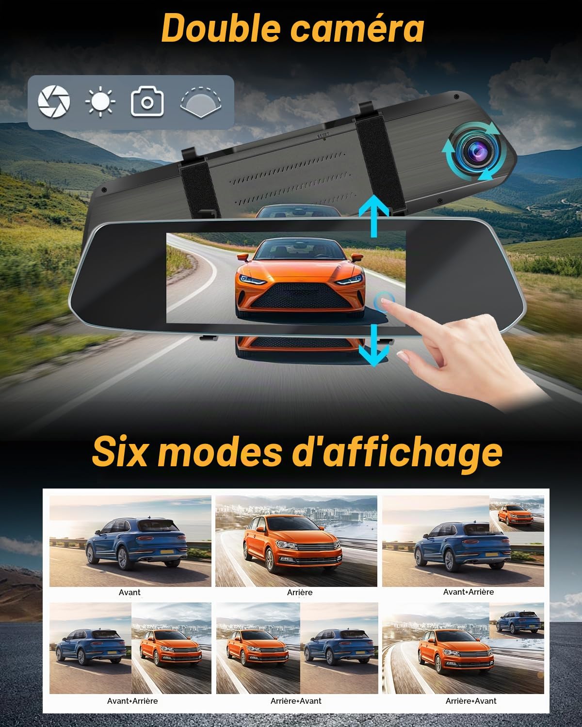 NHOPEEW 7 inch Dashcam Retroviseur avec Double caméra Avant et arrière - Capteur de gravité/Vision de Nuit/Enregistrement en Boucle/Détection de Mouvement/Moniteur de stationnement + Carte SD 64G