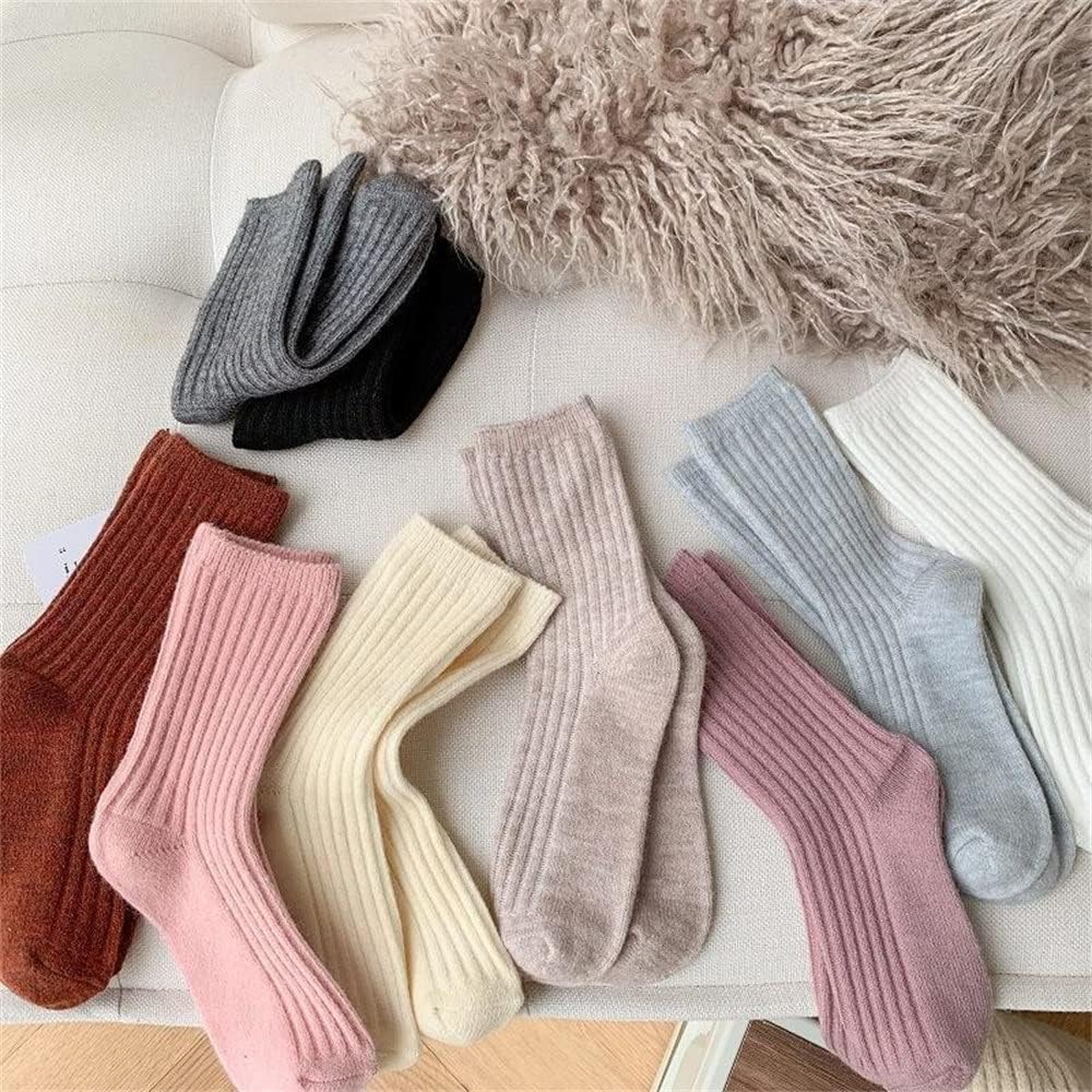 5 pairs Solid Color Casual Thicker Winter Warm Women Streetwear Cashmere Socks Wool Sock Middle Tube