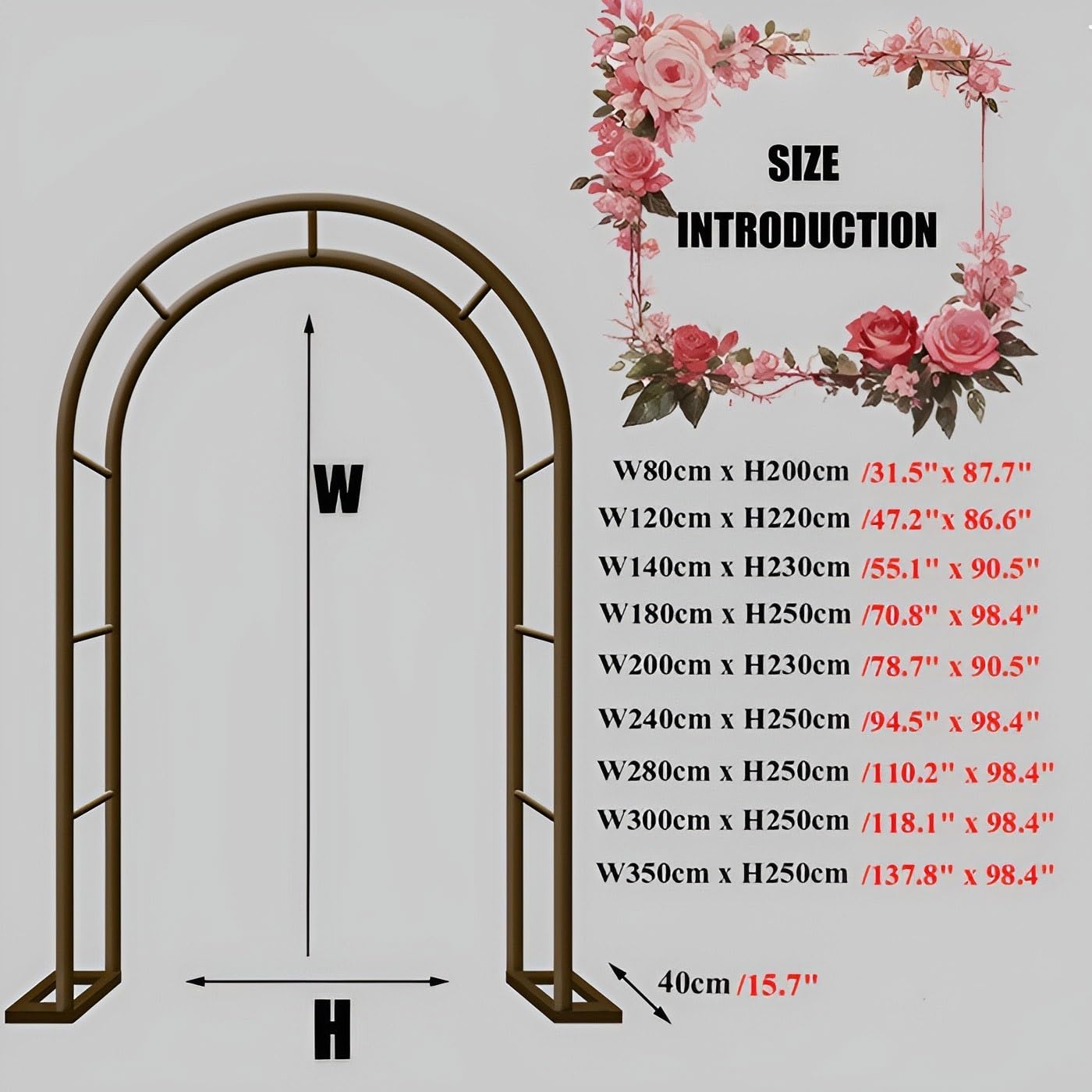 Stabiler 80 cm x 200 cm schwarzer Rosen-Gartenbogen – wetterfeste Kletterpflanzen-Rankhilfe & Hochzeitslaube mit Sockel für Outdoor-Dekoration, ideal für Rosen, Reben und Kletterpflanzen