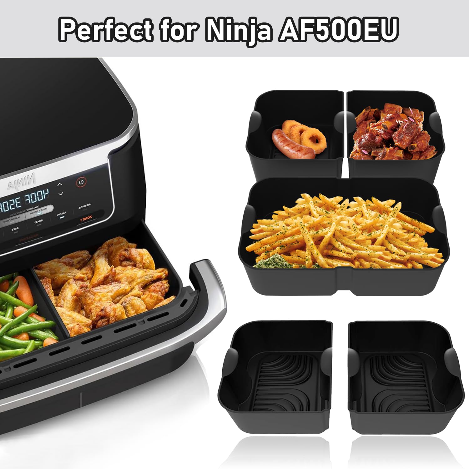 Akcesoria do Frytkownicy powietrznej Ninja Foodi FlexDrawer AF500EU 10,4L | Silikonowa forma do frytkownicy wielokrotnego użytku i składana, silikonowe szczypce ręczne do Air fryer Ninja AF500EU