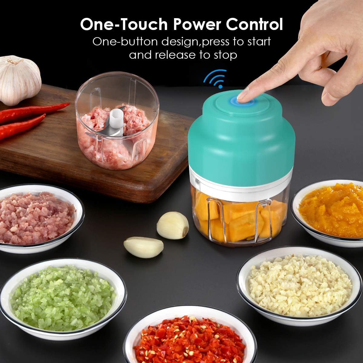 Electric Garlic Chopper, Multi Function Portable Electric Food Chopper, Onion Chopper For Garlic, Ginger, Pepper and Minced Meat (Green)