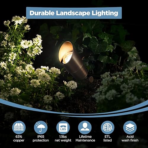 Miniatura 2 de Gardencoin Focos de paisaje de latón macizo para exteriores, luces LED de bajo voltaje de 12 V para jardín y patio, accesorio de iluminación