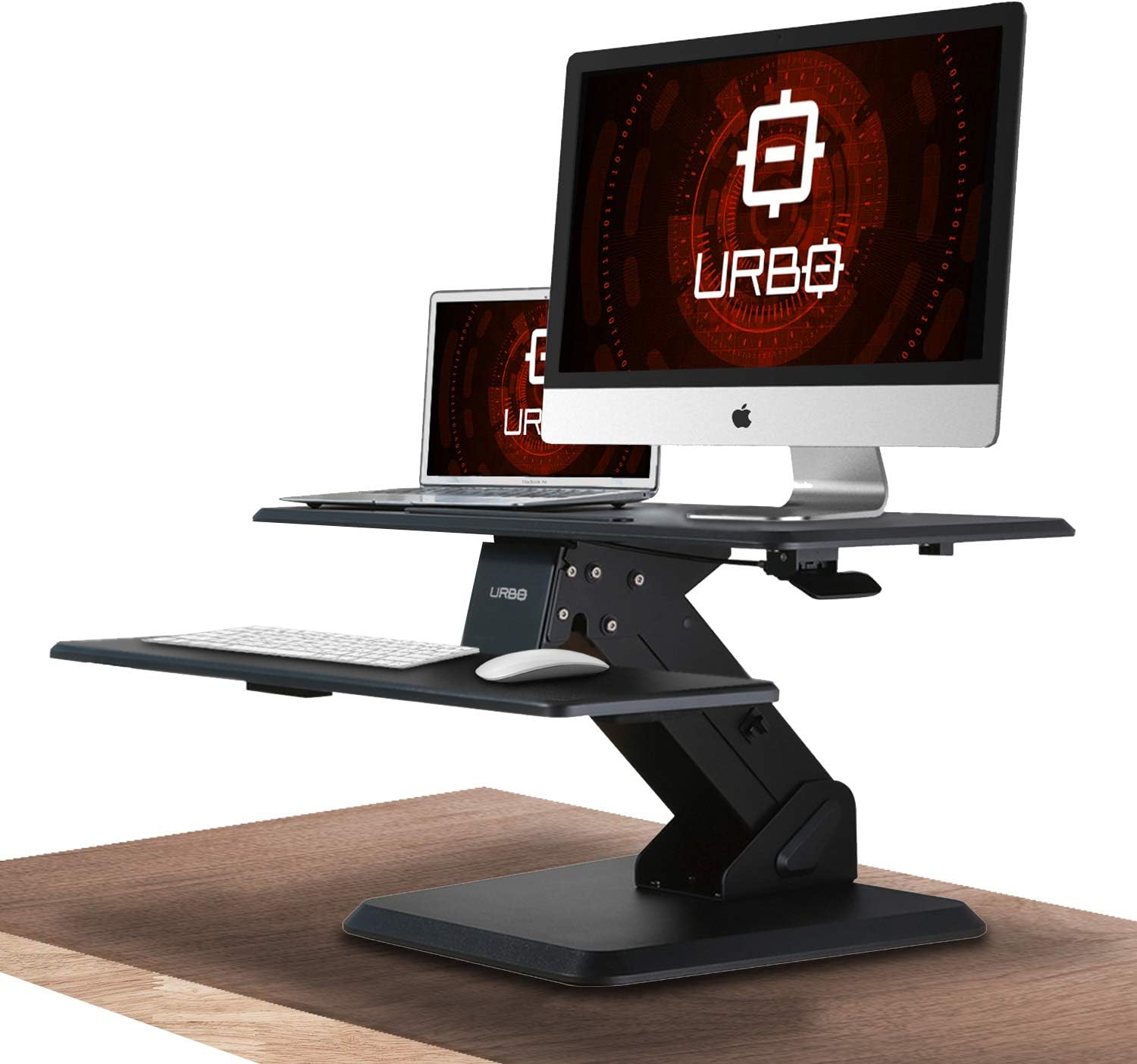 Urbo Laurier Ergonomic Sit Stand Desk Converter with Tablet Holder + Cable Loop + Spring Switch for Height Adjustment - Work Efficiently in Sitting and Standing Positions and Prevent Lower Back Pain