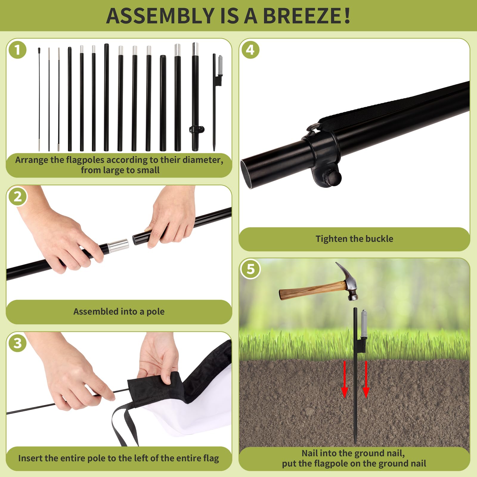 3 set di aste per bandiere in piuma resistenti da 4,5 m, per bandiere Swooper da 3 m, asta portatile in alluminio rinforzato con picchetto rotante a terra, ideale per pubblicità all'aperto, vetrine di