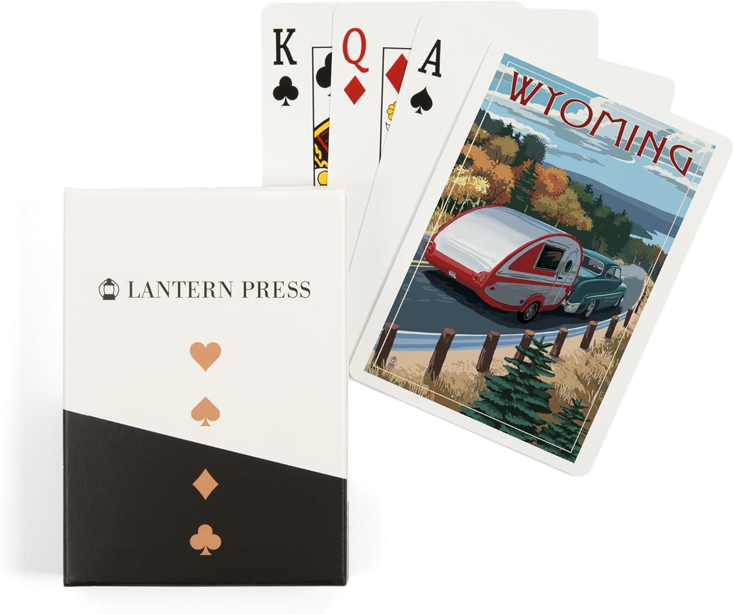 Lantern Press Wyoming, Retro Camper on Road, 52 Playing Cards for Adults, Poker Size Card Deck