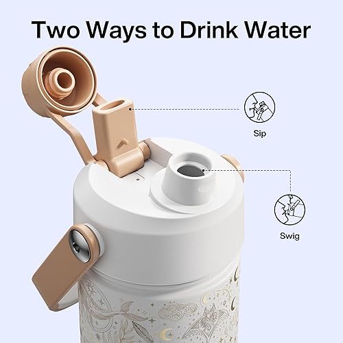 Miniatura 402 de ENCOOL Botella de agua aislada con popote, de acero inoxidable, a prueba de fugas, sin BPA, al vacío de doble pared que se mantiene fría durante 24