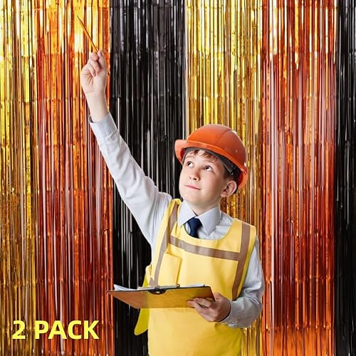 Miniatura 4 de Decoraciones de fiesta de construcción, cortinas de flecos de aluminio con globos y kit de guirnalda para camión volquete, cumpleaños, oropel de