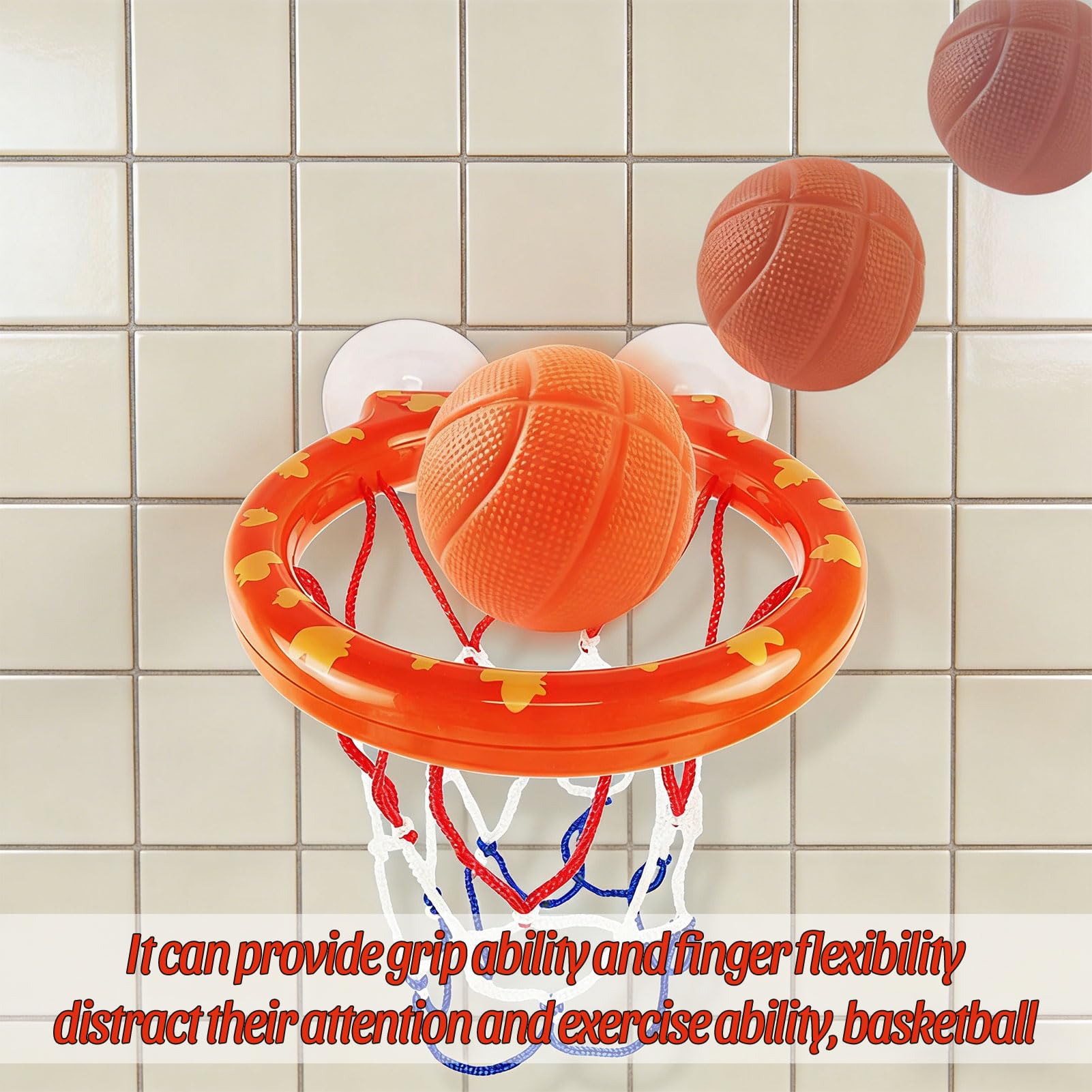 Bath Toys- Bathtub Basketball Hoop for Kids, Strong Suction Cups Basketball Hoop and 3 Soft and No Hole Balls, for Bathroom Bath Indoor Shower Plaything — view 2