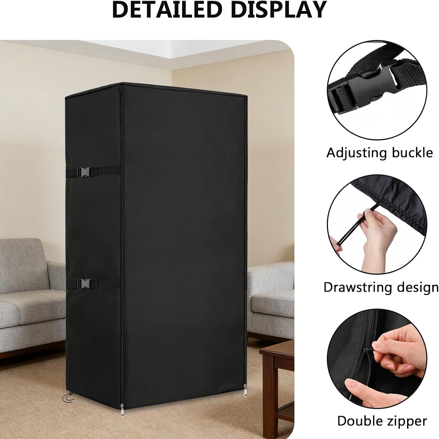 Gun Safe Cover, Large Gun Safe Cover (36.5"W x 29"D x 60"H), 600D Thickened Dustproof, with Double Zippers, Adjustable Buckles, and Bottom Drawstring, Gun Cabinet Covers for Rifle Safes and Gun Safes