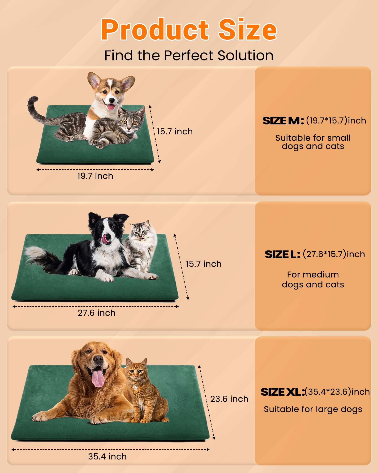 PETNF Heizkissen für Katzen und Hunde, 38-42 °C, automatische Temperaturregelung, wasserdicht, feuerfest, für Katzenhaus/Hundehütte/Terrasse, passend für Haustiere und streunende Haustiere (Grün, 60 x