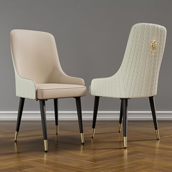 Wisfor Dining Chairs Set of 2 Upholstered Modern Chair with Backrest - Armless Accent Chairs with Metal Legs for Kitchen Living Room Bedroom Beige White