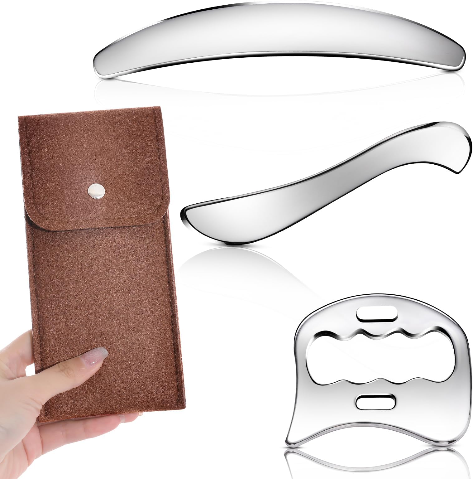 3-in-1 Stainless Steel Gua Sha Muscle Scraper Tool, IASTM Tools, Myofascial Scraping Tools for Physical Therapy, Lymphatic Drainage Massager, Soft Tissue Massage Tool