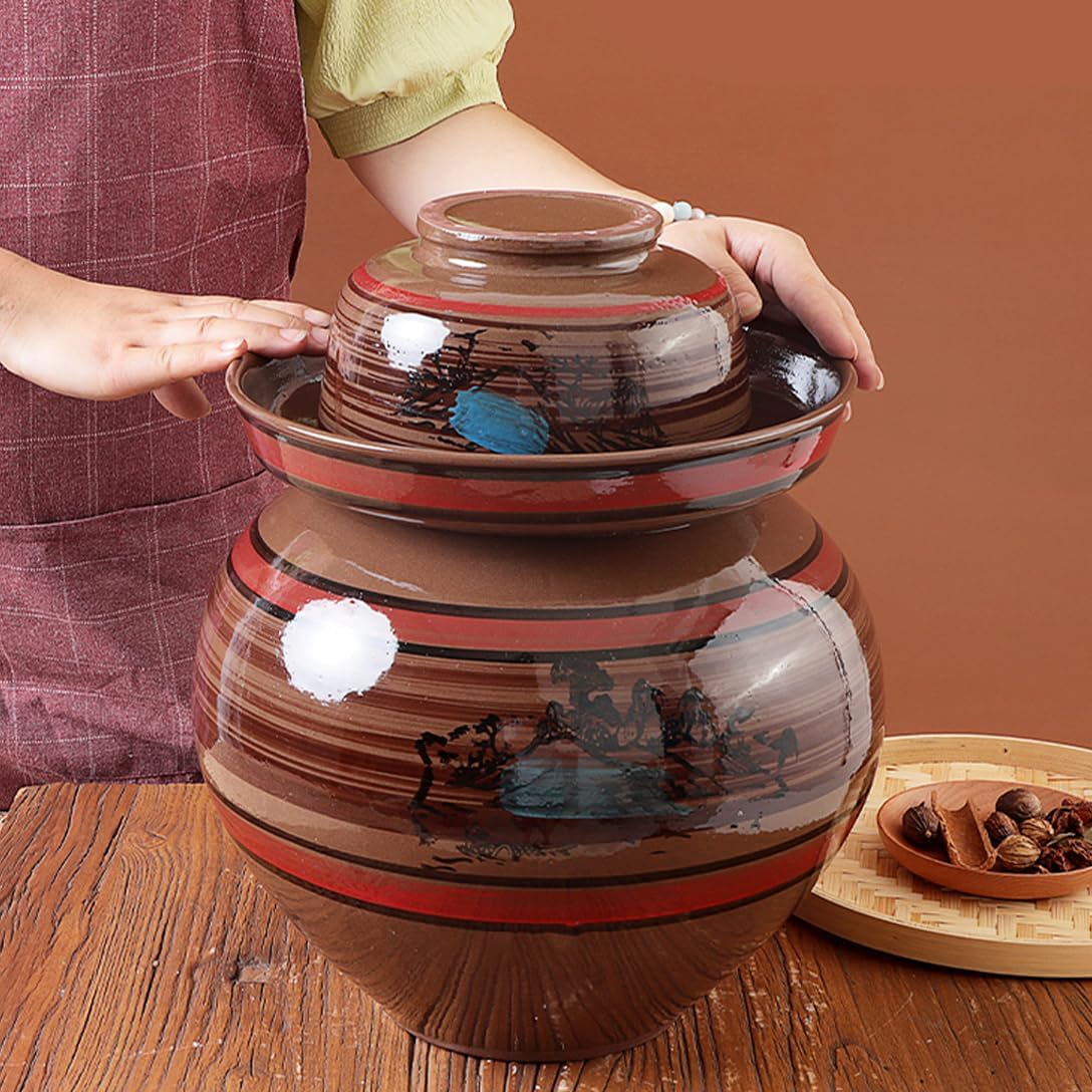 Large Ceramic Pickle Jar, Fermentation Jar, Fermenting Crock with Water Seal Airlock Lid, Fermentation Tank for Pickling Kimchi Sauerkraut,Stoneware Kombucha Brewing 7.5L