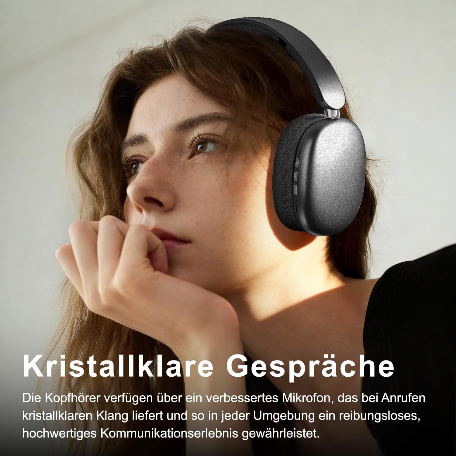 Mpods Wireless Noise Reduction Headphones Bluetooth 5.4 Over Ear Headphones with Microphone, Hi-Res Audio, 48H Playtime, Foldable Comfortable Earpads,Compatible with iOS,Android,PC,Black