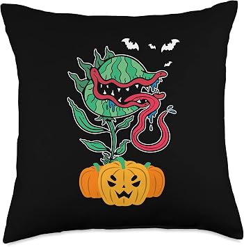 Spooky Halloween Plant Skull Evil Plant Venus Flytrap Lover Throw Pillow