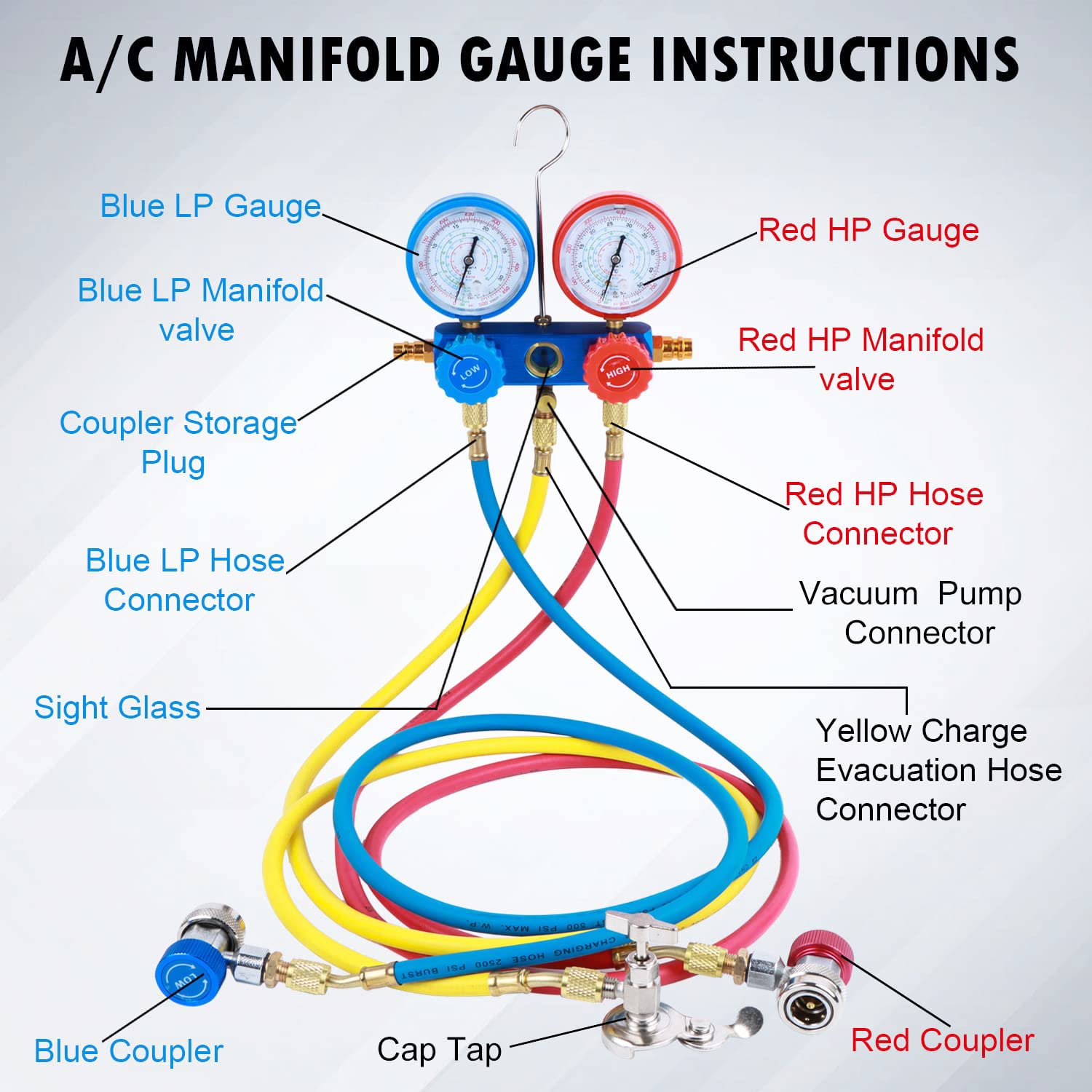 R134A AC Manifold Gauge Set - Professional Car Air Conditioning Diagnostic & Recharge Kit