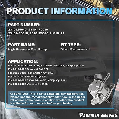 Miniatura 2 de PANGOLIN 23101-25040 Bomba de combustible de alta presión HPFP para To-yota Camry Corolla Highlander RAV4 Reemplazar OE 2310125040, 23101 F0010,