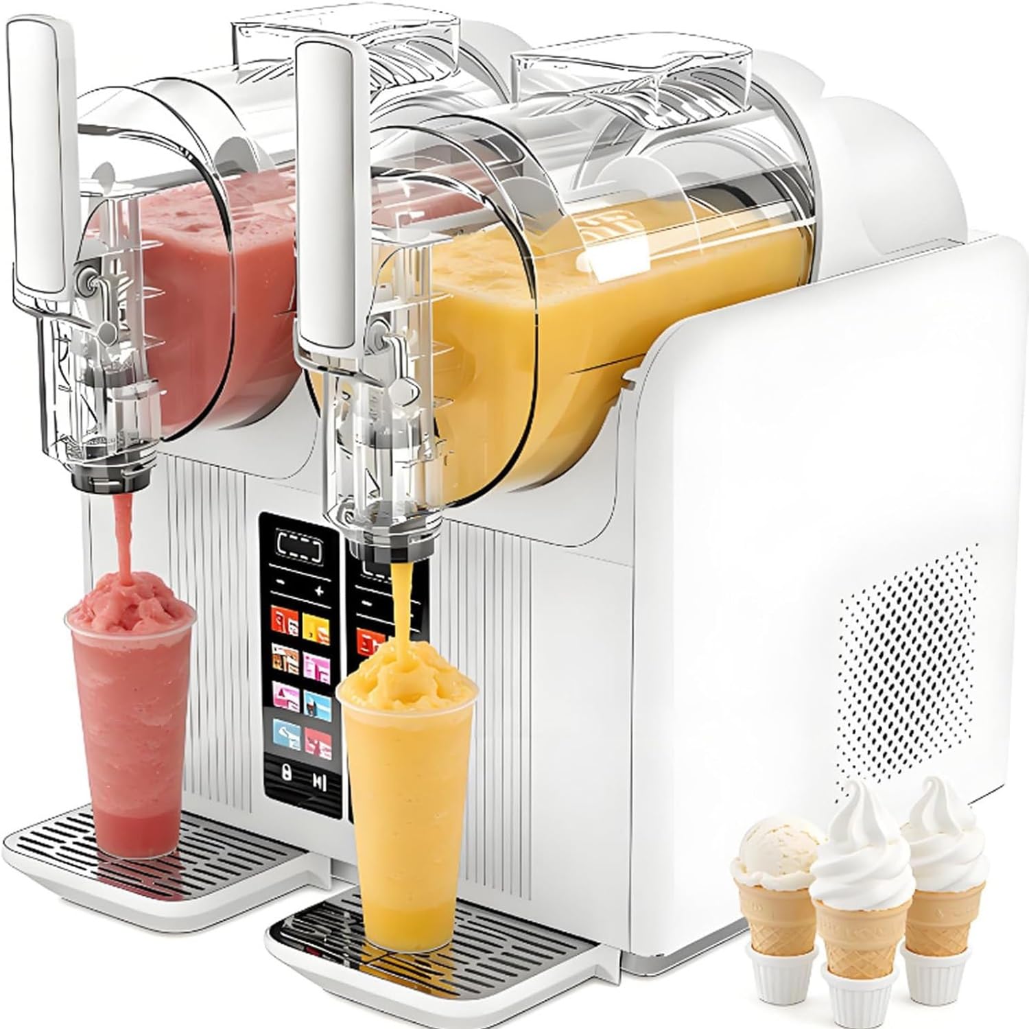 Dwuzbiornikowa Maszyna Do Slushie Do Użytku Domowego, Zamrażanie Napojów I Maszyna Do Slushie, Samoczyszcząca, 7 Zaprogramowanych Ustawień Dla Margarity, 30 Filiżanek Na Raz(White)