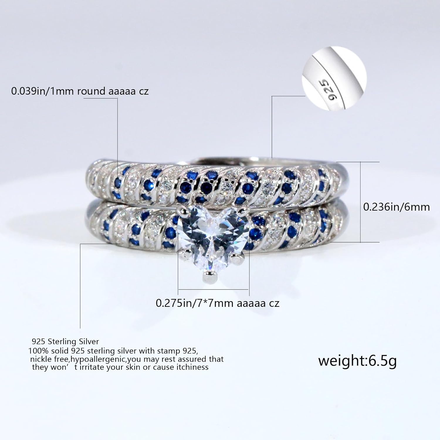 Wedding Ring Sets for Women 1ct Heart CZ S925 Sterling Silver Engagement Ring