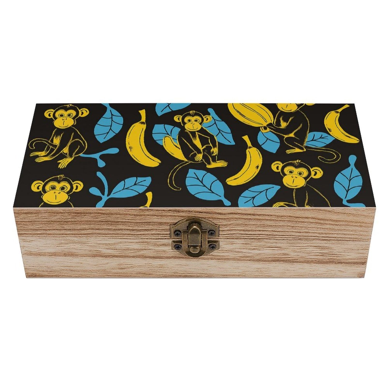 Oudrspo Monkey, Banana, Orange And Blue Leaf Retro Wooden Storage Box Keepsake Jewelry Decorative Art Storages Box Gift Boxs