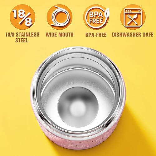 Miniatura 6 de Fimibuke Tarro de comida aislado para niños, paquete de 2 tarros de almuerzo de acero inoxidable de 12 onzas sin BPA para alimentos fríos y