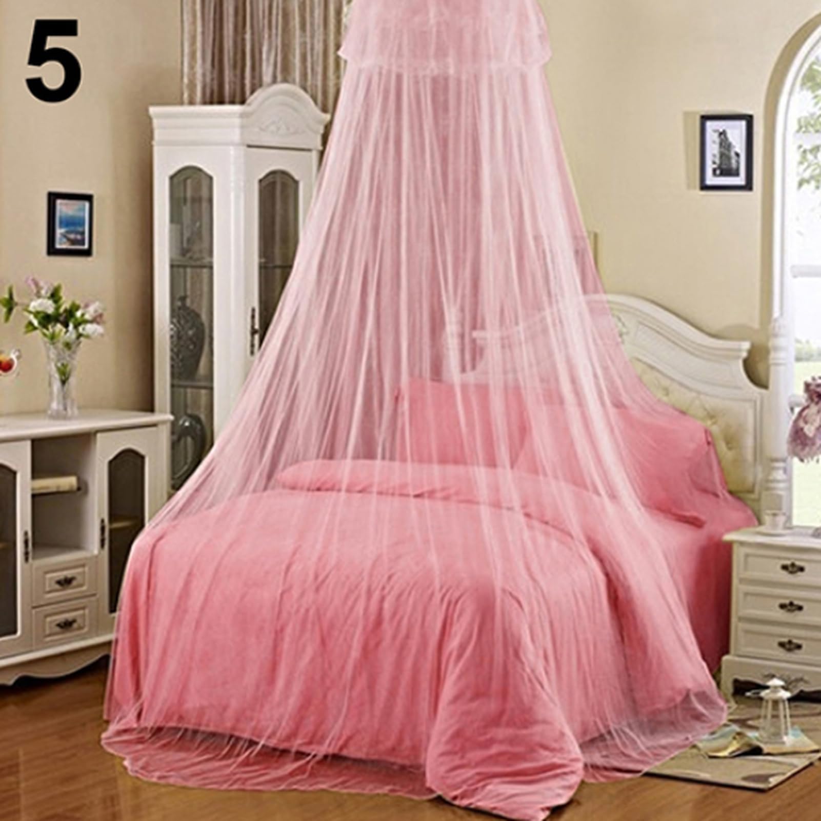 matumou Elegant Lace Bed Canopy Netting Curtain Round Dome Net Bedding