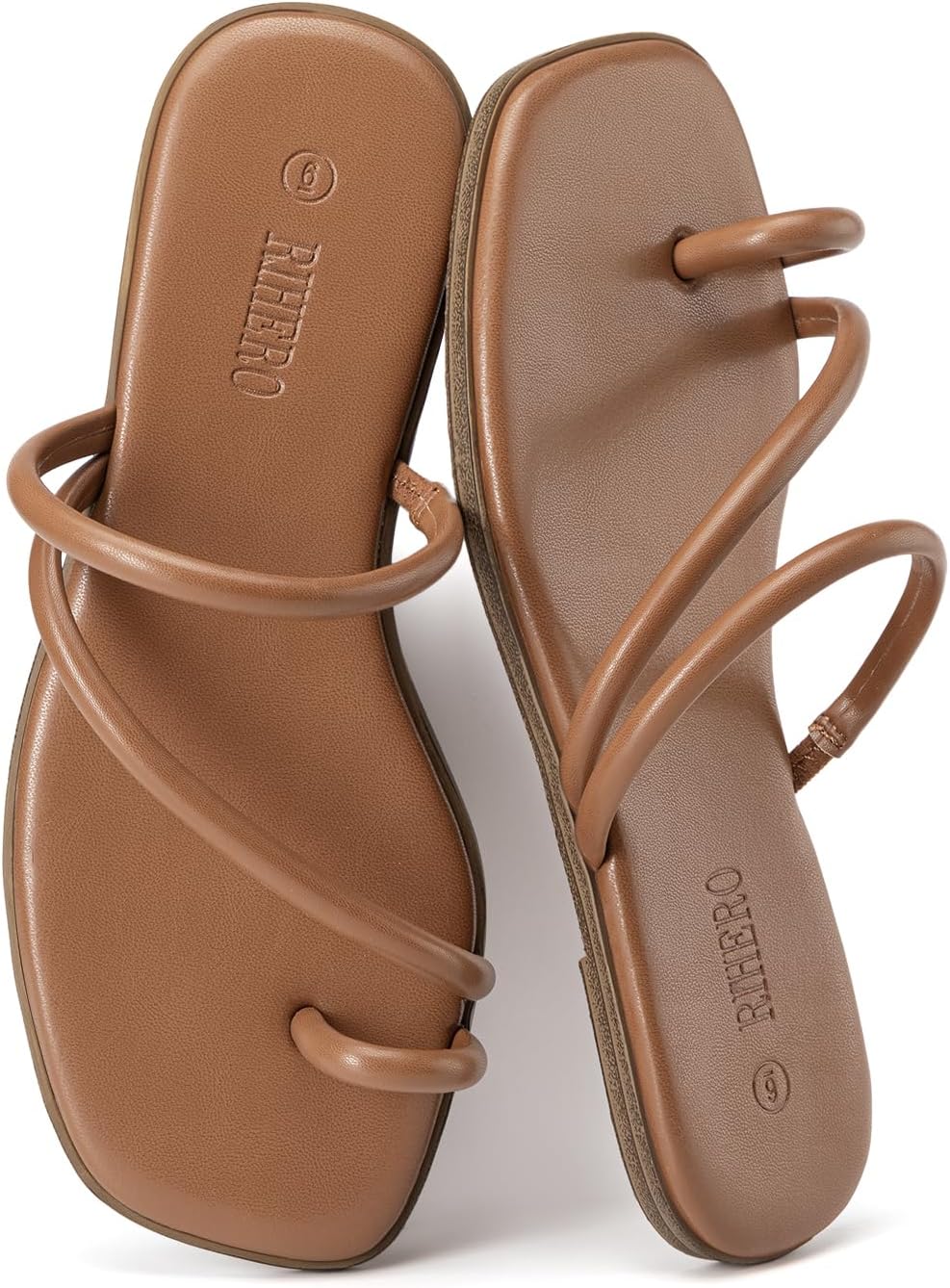 Rihero Women's Slide Sandals Comfortable Square Toe Beach Slip On Strappy Thong Flat Sandals - Image 6