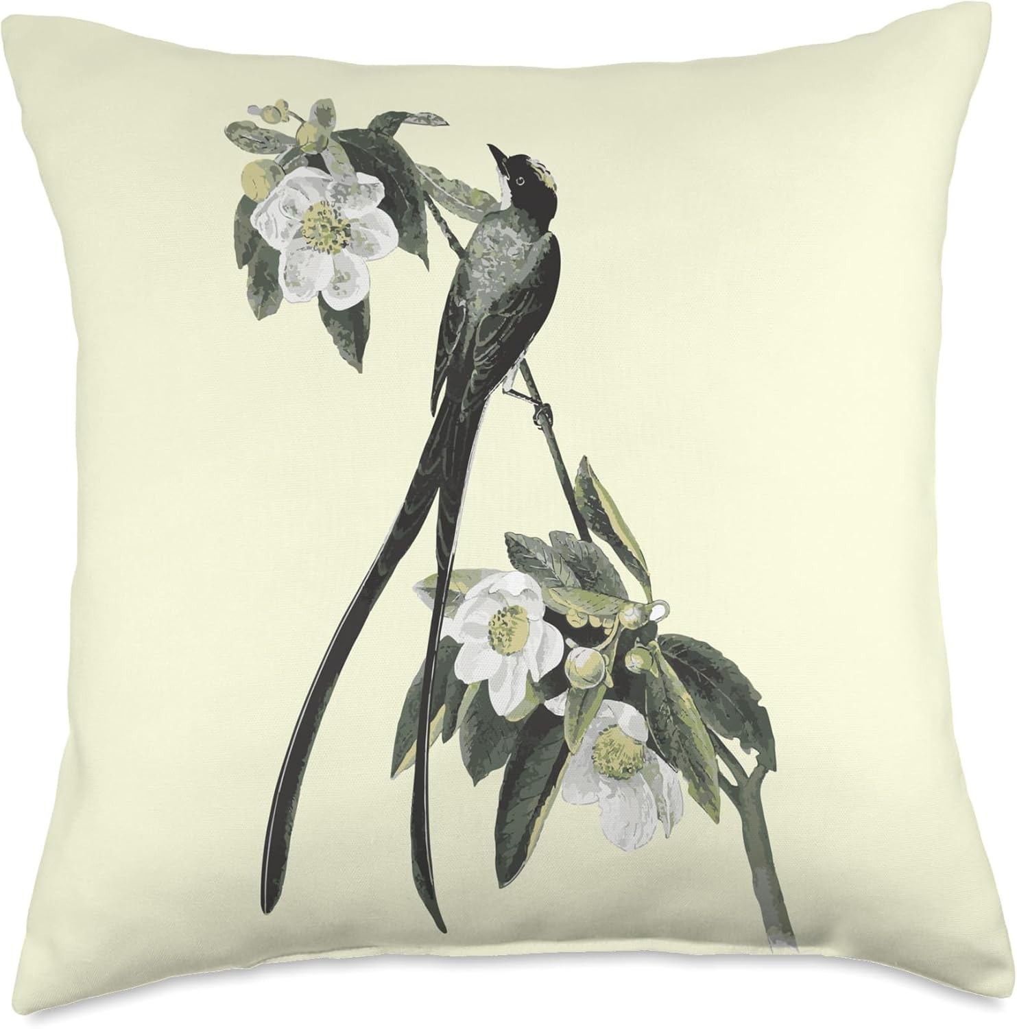 Fork Tailed Flycatcher Scissortail Garden Flower Bird Lover Throw Pillow