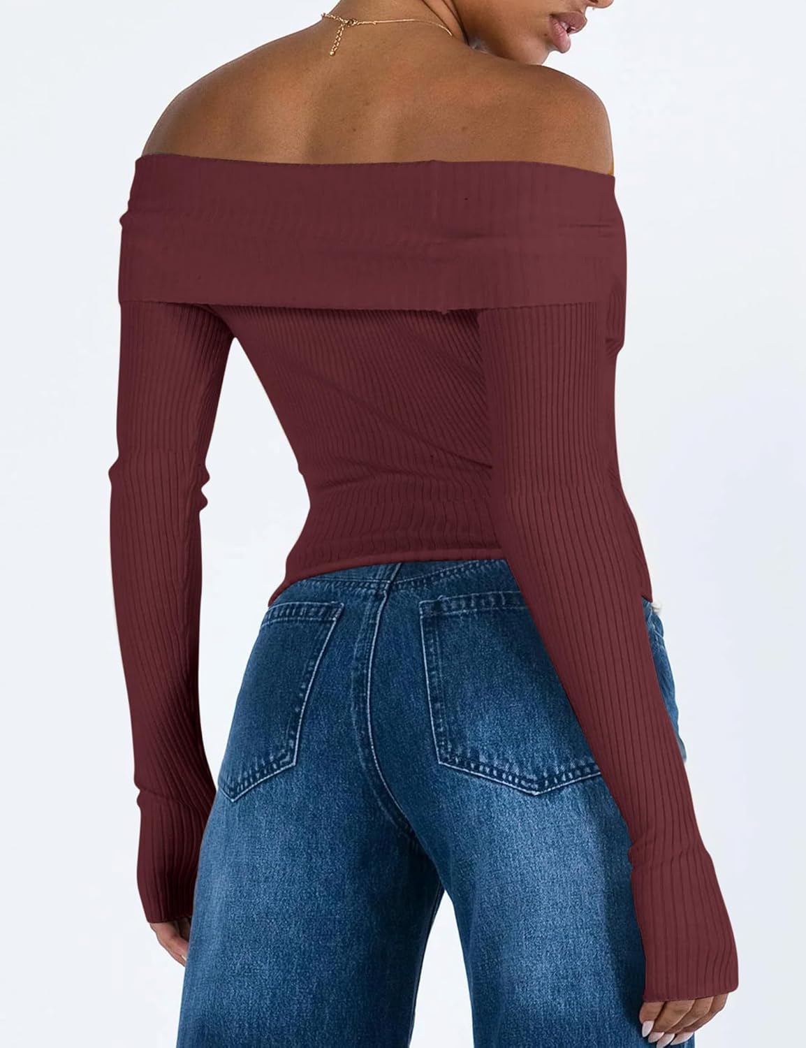 Off The Shoulder Sweater for Women Long Sleeve Pullover Ribbed Knit Going Out Thumbhole Tops 2025 Fall Sexy Outfits - Image 4
