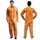 AMZ Medical Supply Orange Disposable Coveralls for Men/Women, 2X-Large. Pack of 5 Hazmat Suits Disposable. Breathable PP+PE 40 GSM Painters Coveralls. Paint Suit with Open Wrists, Ankles, Front Zipper
