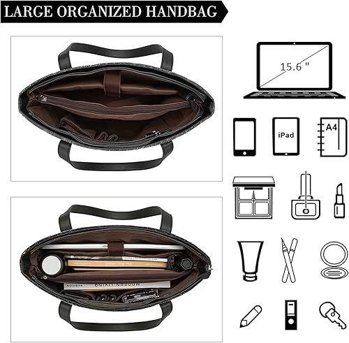 Miniatura 9 de Bolsa de mano para laptop para mujer lona resistente al agua bolsa de trabajo para mujer bolsa de hombro de gran capacidad para laptop de 156 Negro,