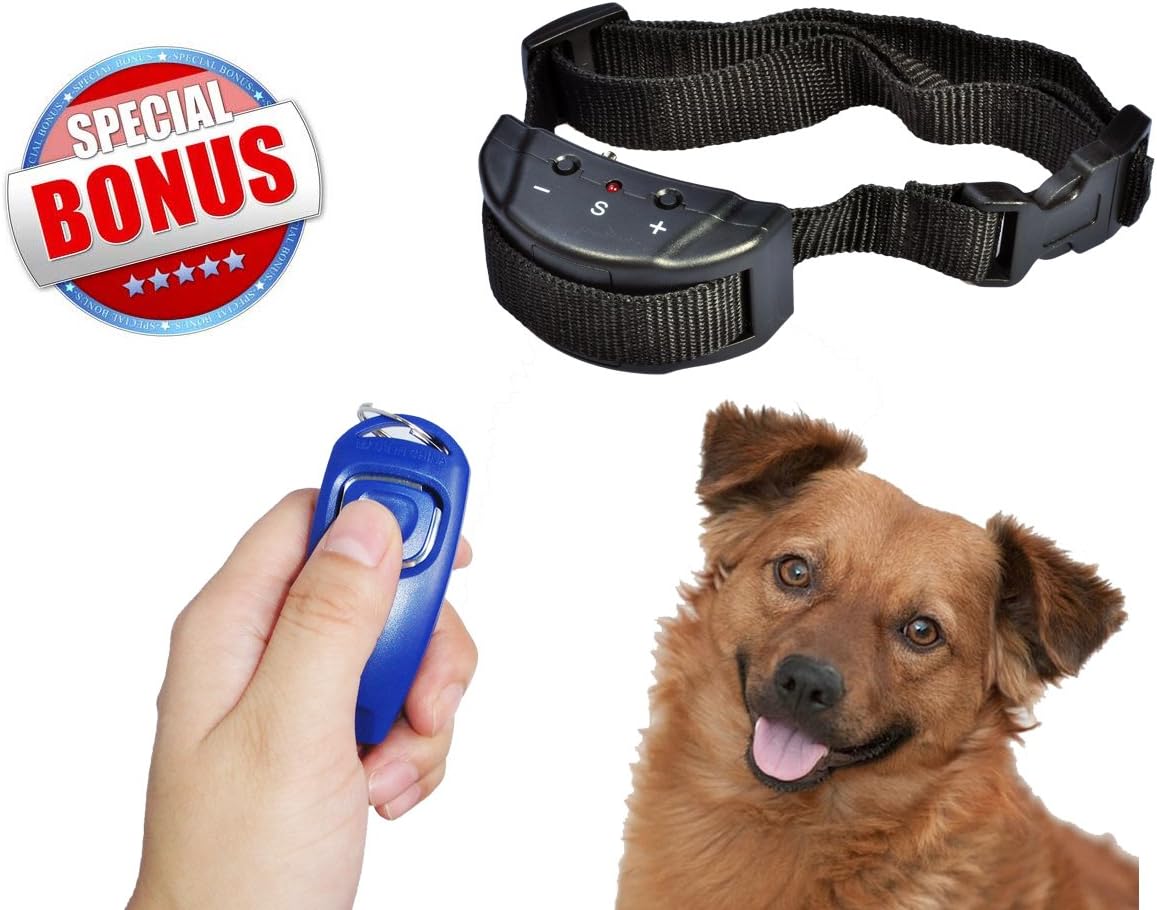 Electric No Bark Collar - Training Anti Bark Collar For Dogs - Fits For All Dogs - Small, Medium And Large Dogs - Humane And Safe With A Full Shock Sensitivity Control - Free Clicker Included